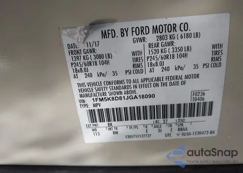 2018 Ford Explorer Xlt z USA, uszkodzony, nr VIN 1FM5K8D81JGA18090